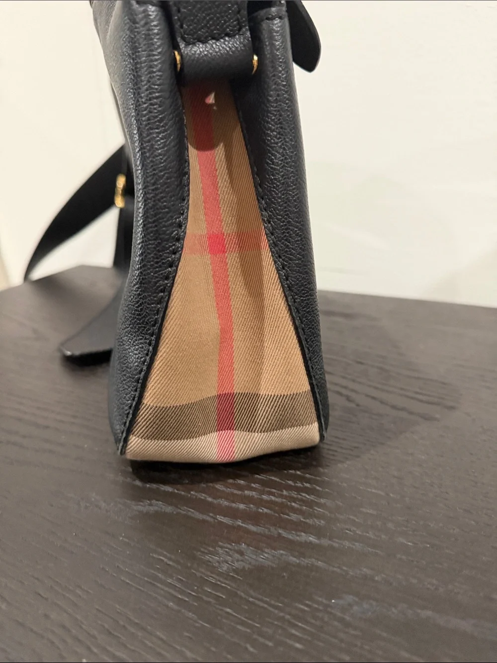 Burberry Black Leather Messenger Bag with Gold Logo